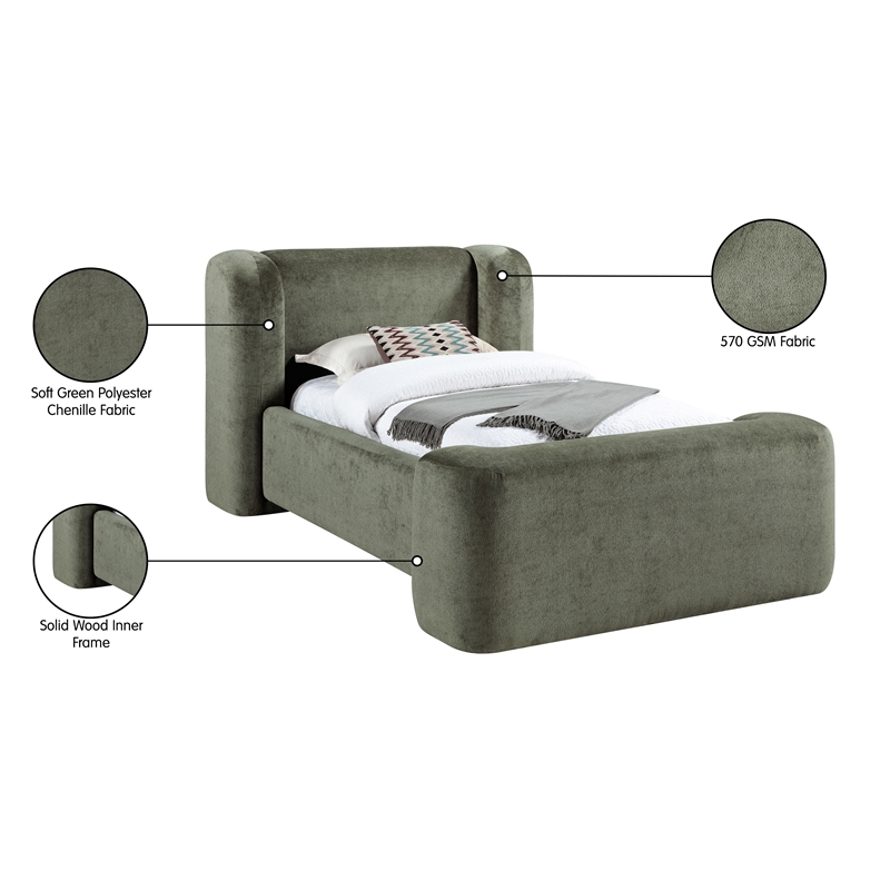 Meridian Furniture Modena Green Chenille Fabric Upholstered Twin Bed