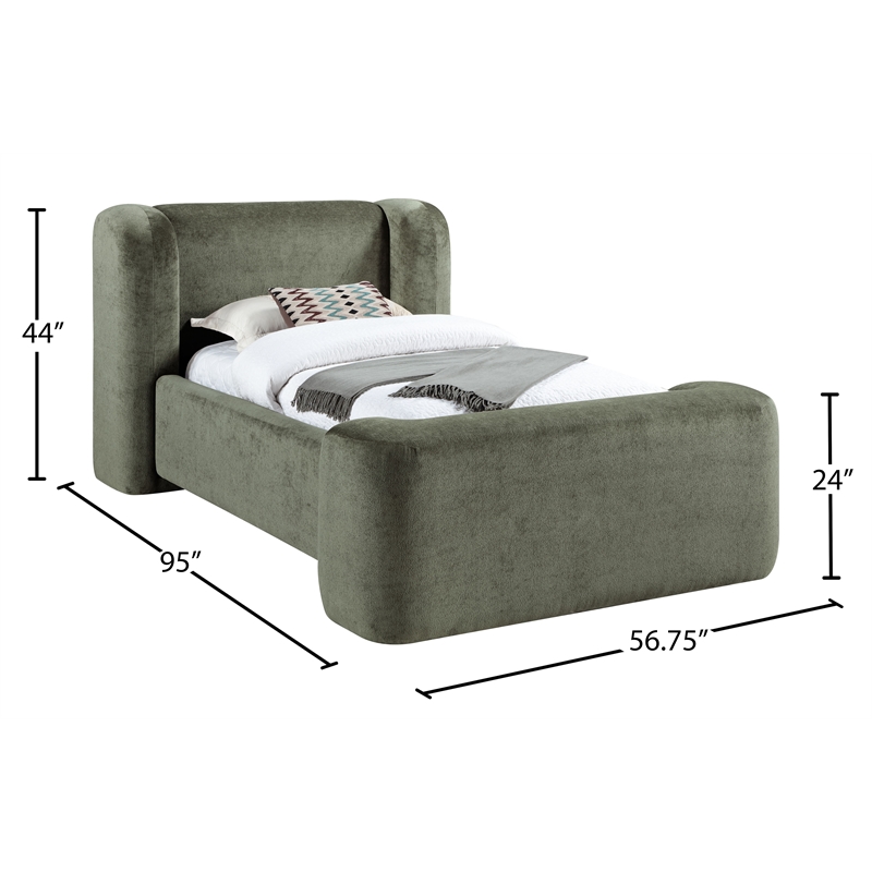 Meridian Furniture Modena Green Chenille Fabric Upholstered Twin Bed