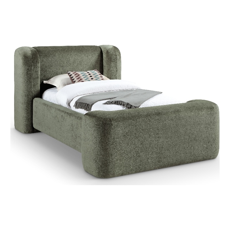 Meridian Furniture Modena Green Chenille Fabric Upholstered Twin Bed