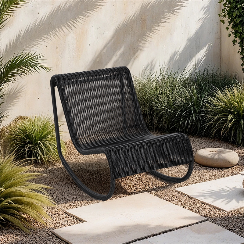 Meridian Furniture Antigua Black Wicker And Steel Outdoor Patio Rocker