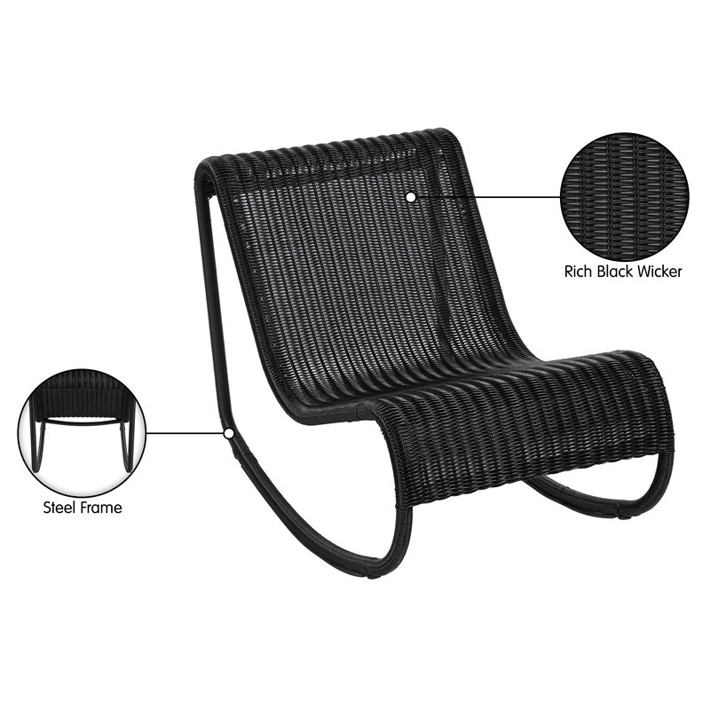 Meridian Furniture Antigua Black Wicker And Steel Outdoor Patio Rocker