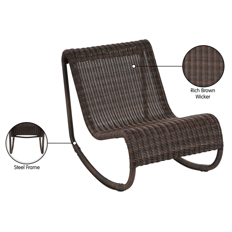 Meridian Furniture Antigua Brown Wicker And Steel Outdoor Patio Rocker