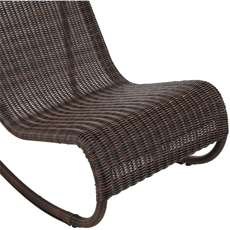 Meridian Furniture Antigua Brown Wicker And Steel Outdoor Patio Rocker
