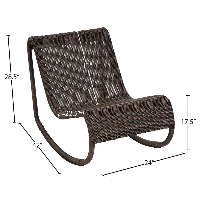 Meridian Furniture Antigua Brown Wicker And Steel Outdoor Patio Rocker