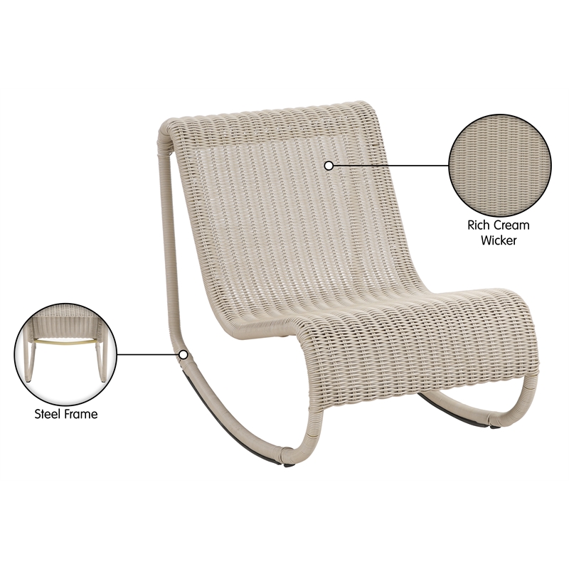 Meridian Furniture Antigua Cream Wicker And Steel Outdoor Patio Rocker