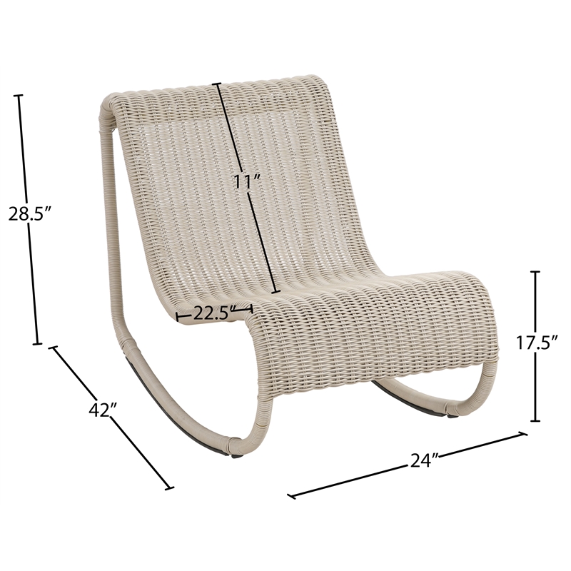 Meridian Furniture Antigua Cream Wicker And Steel Outdoor Patio Rocker