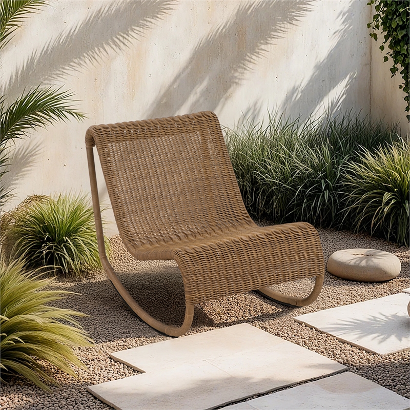 Meridian Furniture Antigua Natural Wicker And Steel Outdoor Patio Rocker