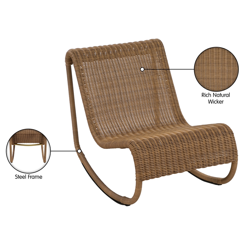 Meridian Furniture Antigua Natural Wicker And Steel Outdoor Patio Rocker