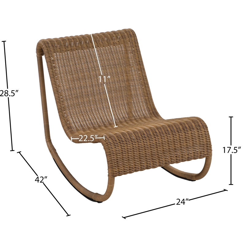 Meridian Furniture Antigua Natural Wicker And Steel Outdoor Patio Rocker
