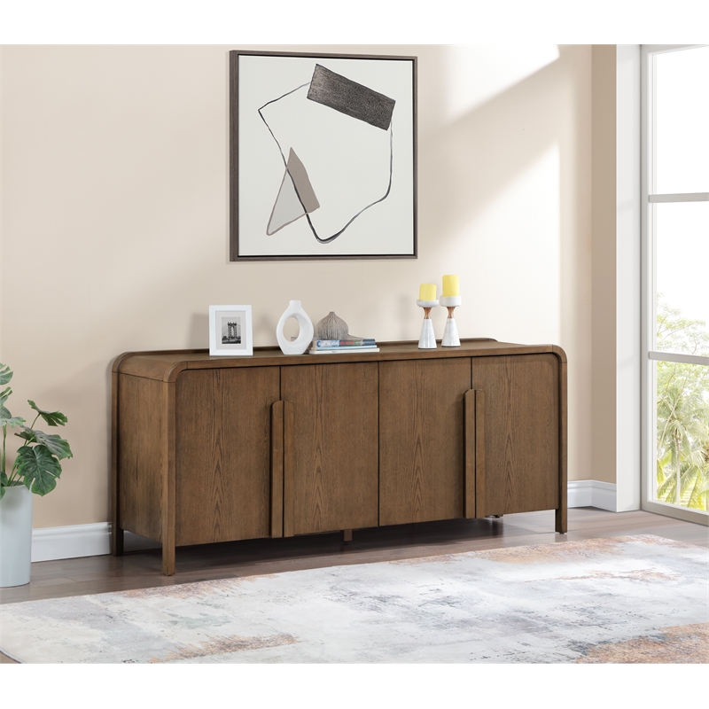 Meridian Furniture Harmony Brown Oak Veneer And Solid Wood Sideboard/Buffet