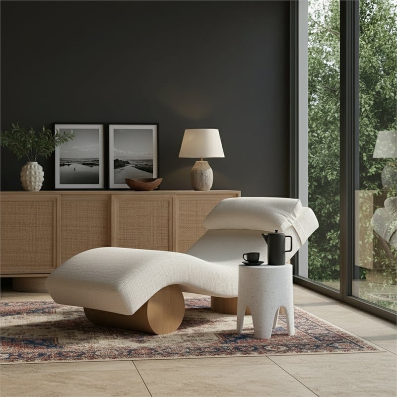 Meridian Furniture Marcella Cream Polyester Chaise Lounge