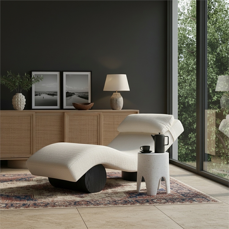 Meridian Furniture Marcella Cream Polyester Chaise Lounge