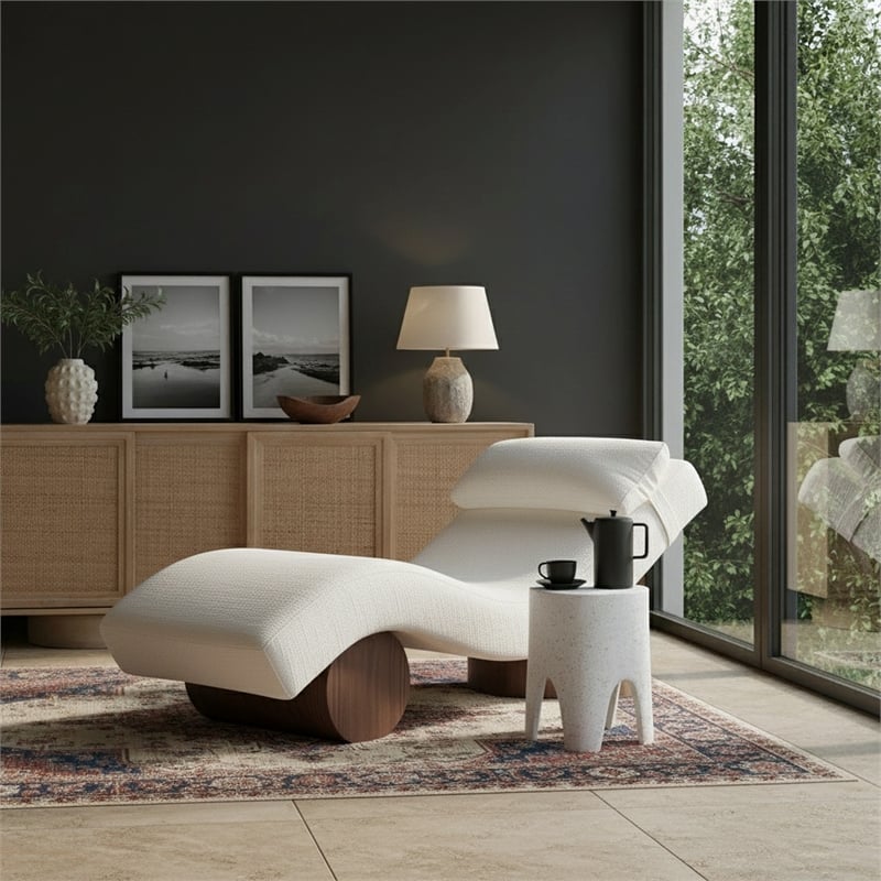 Meridian Furniture Marcella Cream Polyester Chaise Lounge