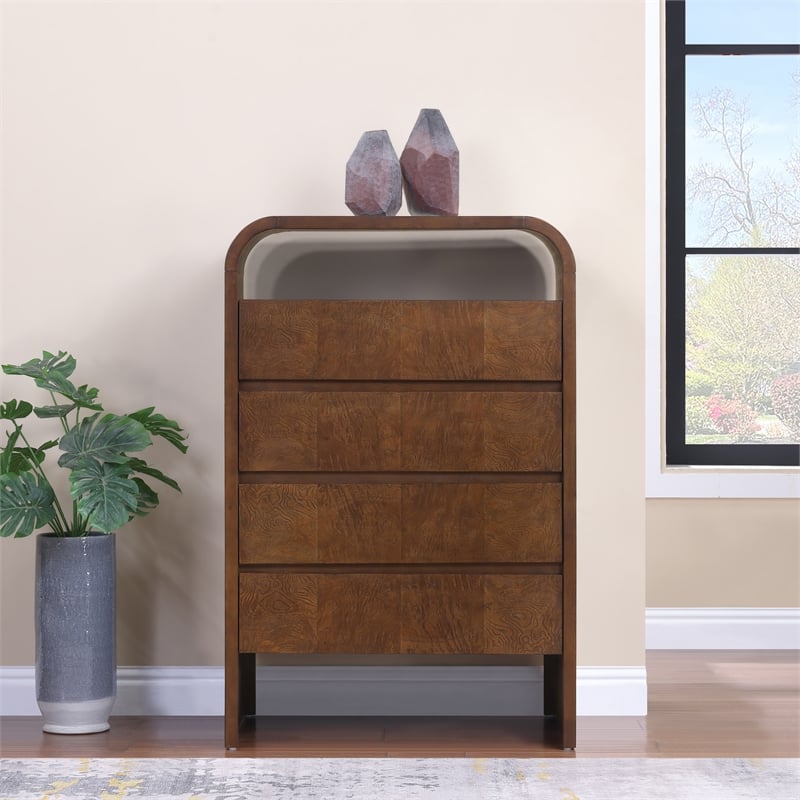 Meridian Furniture Giada Brown Oak And Ash Burl Veneer Chest