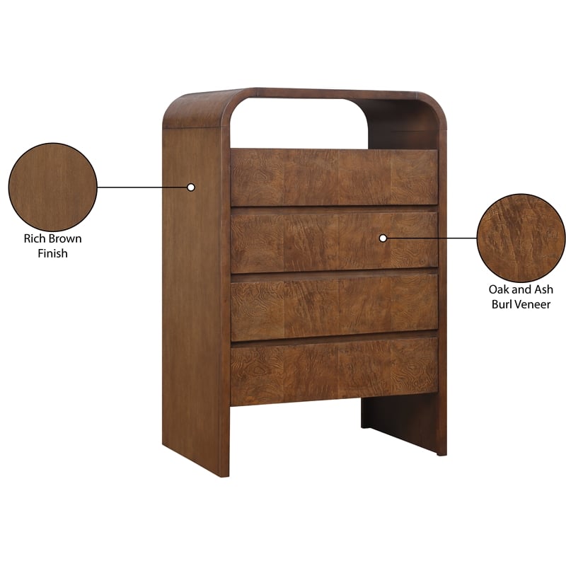 Meridian Furniture Giada Brown Oak And Ash Burl Veneer Chest