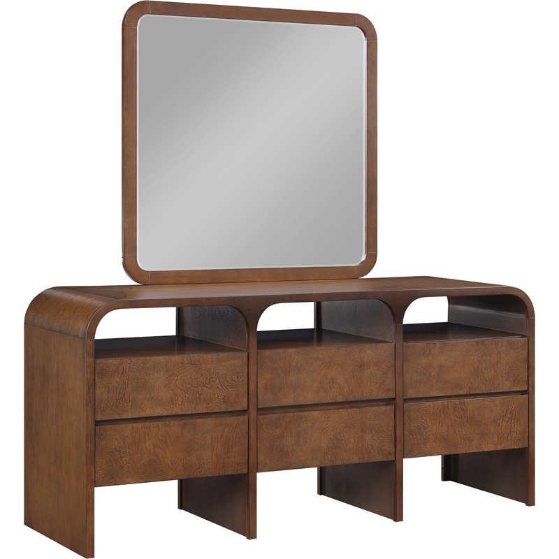 Meridian Furniture Giada Brown Oak And Ash Burl Veneer Mirror