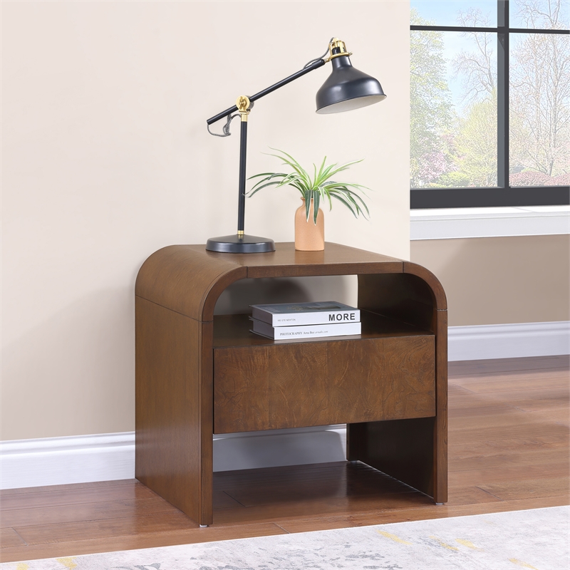 Meridian Furniture Giada Brown Oak And Ash Burl Veneer Night Stand