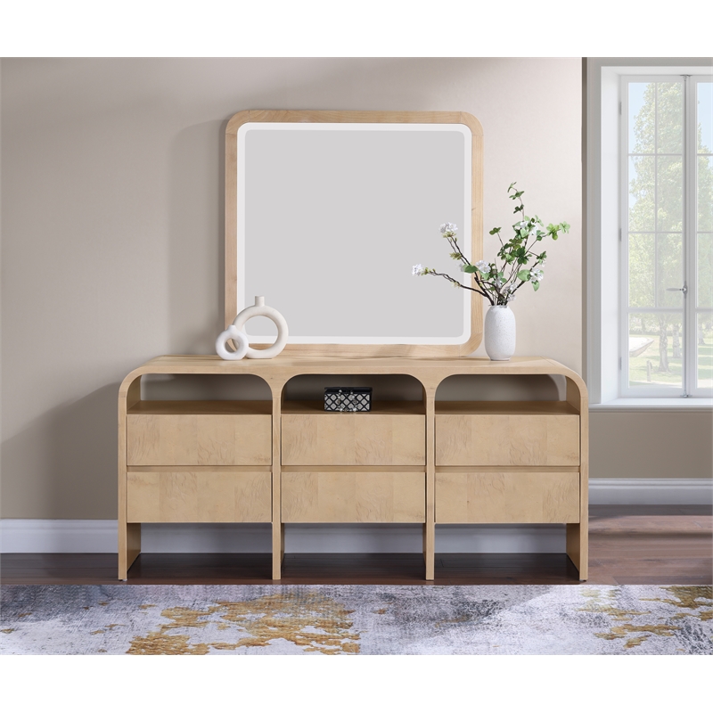 Meridian Furniture Giada Natural Oak And Ash Burl Veneer Mirror