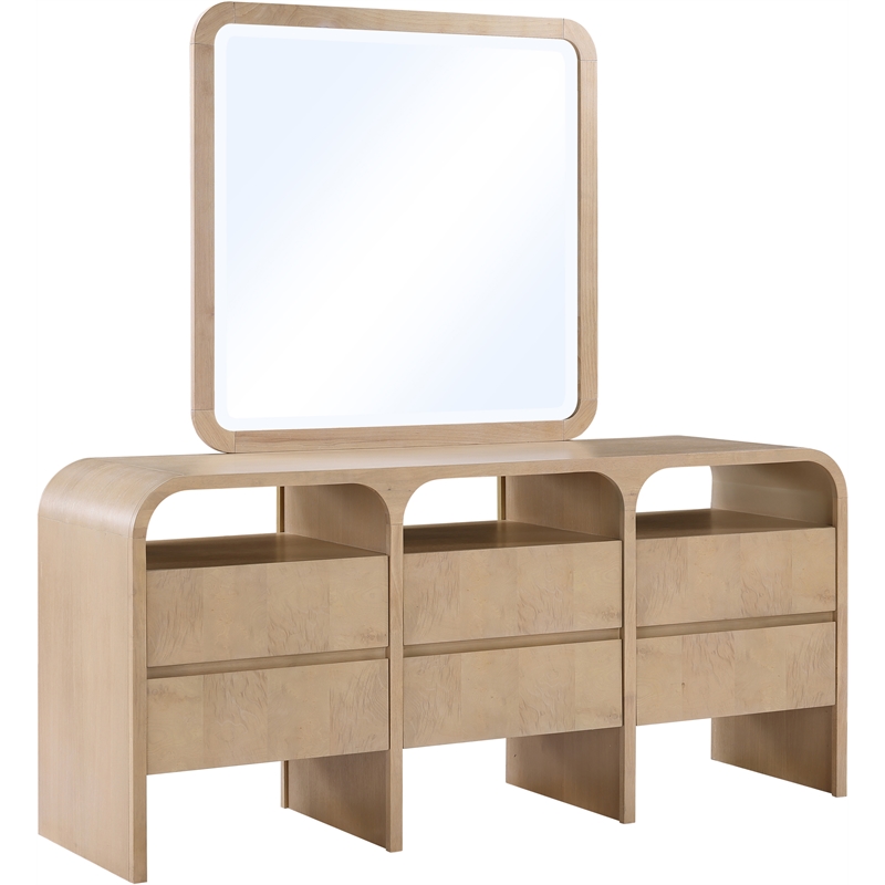 Meridian Furniture Giada Natural Oak And Ash Burl Veneer Mirror