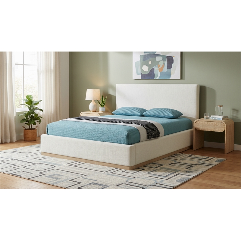 Meridian Furniture Bennet Cream Linen Textured Fabric Full Bed