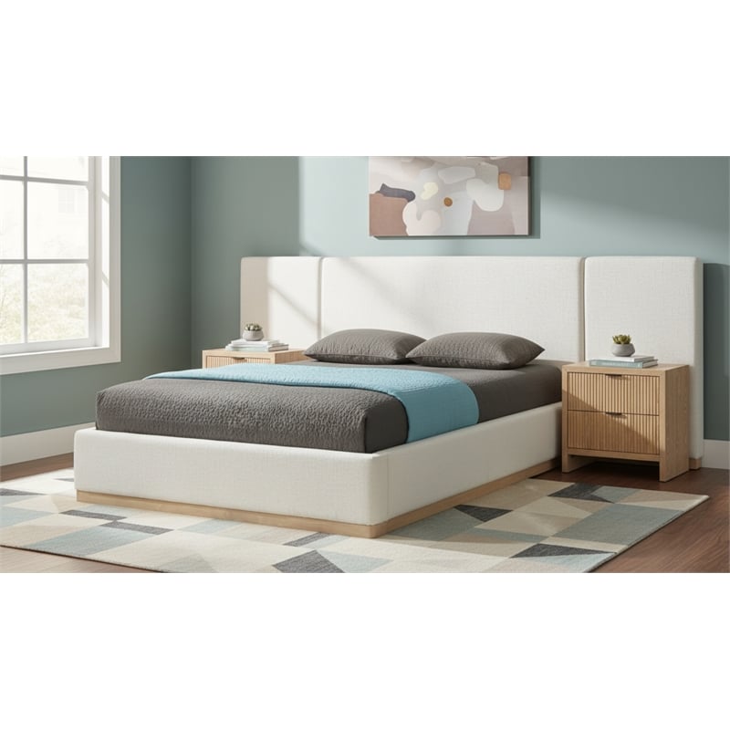 Meridian Furniture Bennet Cream Linen Textured Fabric Full Bed