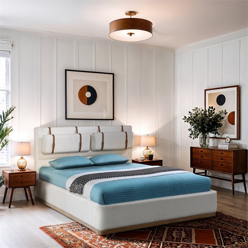 Meridian Furniture Bennet Cream Linen Textured Fabric King Bed