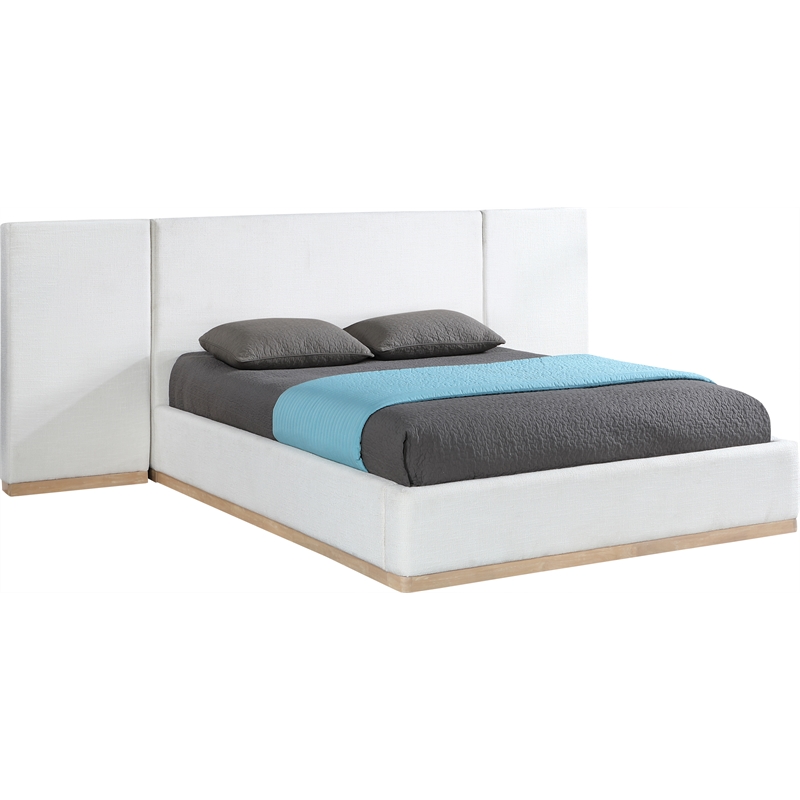 Meridian Furniture Bennet Cream Linen Textured Fabric Queen Bed