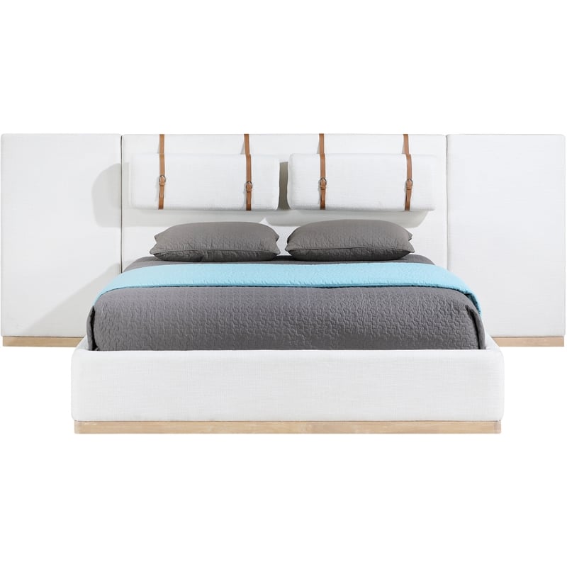 Meridian Furniture Bennet Cream Linen Textured Fabric Queen Bed