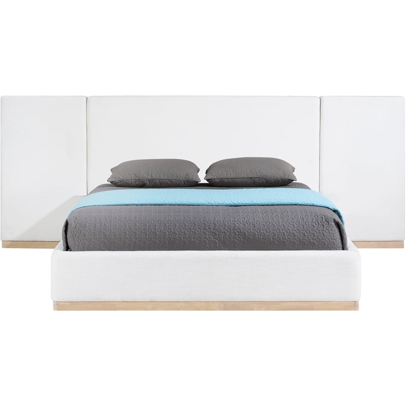 Meridian Furniture Bennet Cream Linen Textured Fabric Queen Bed