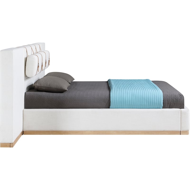 Meridian Furniture Bennet Cream Linen Textured Fabric Queen Bed