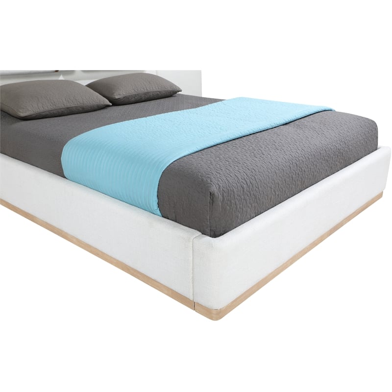 Meridian Furniture Bennet Cream Linen Textured Fabric Queen Bed