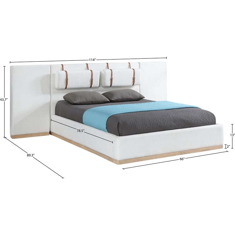 Meridian Furniture Bennet Cream Linen Textured Fabric Queen Bed