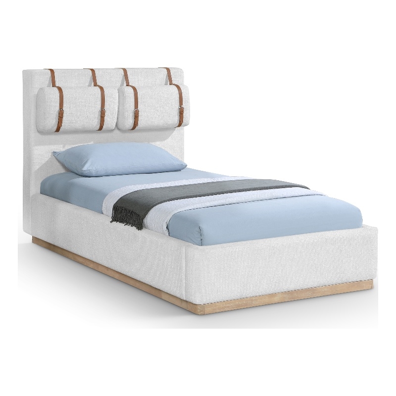 Meridian Furniture Bennet Cream Linen Textured Fabric Twin Bed