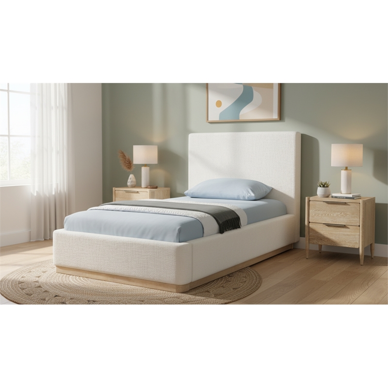 Meridian Furniture Bennet Cream Linen Textured Fabric Twin Bed