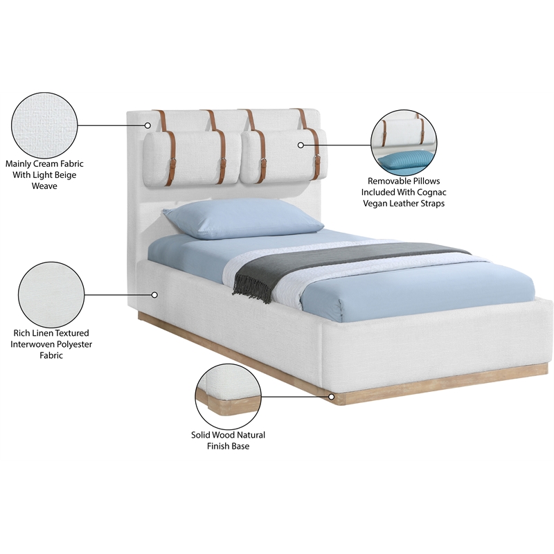 Meridian Furniture Bennet Cream Linen Textured Fabric Twin Bed