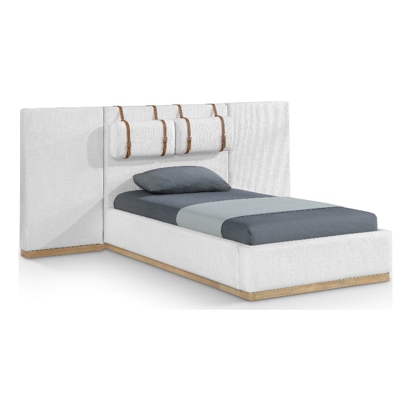 Meridian Furniture Bennet Cream Linen Textured Fabric Twin Bed