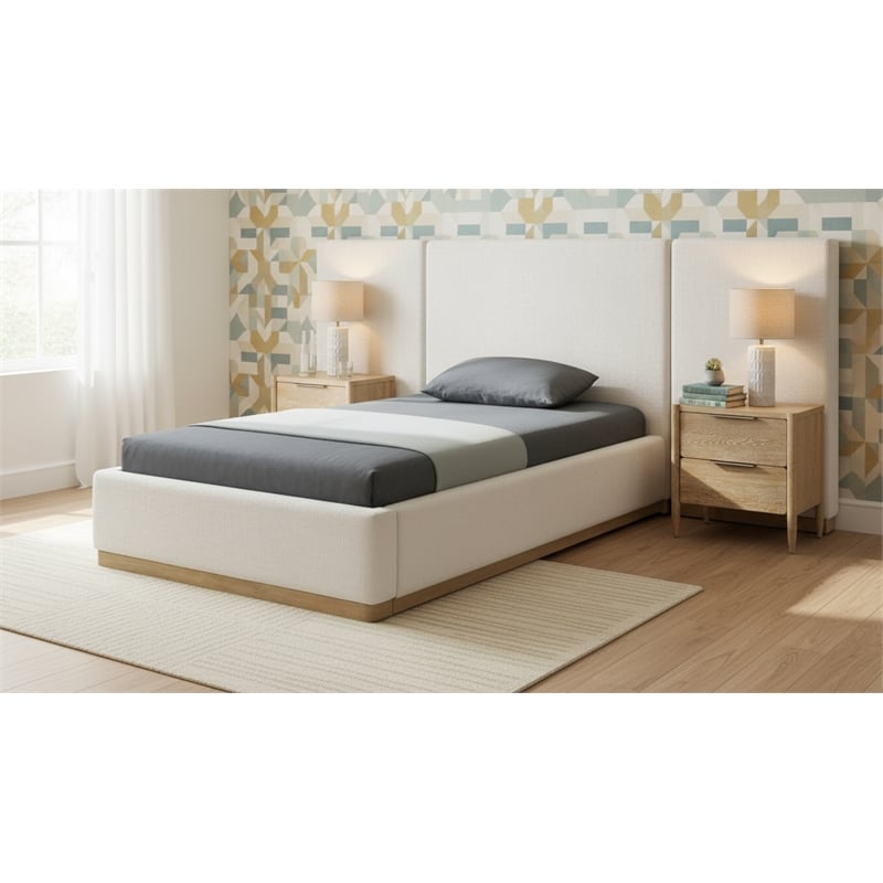 Meridian Furniture Bennet Cream Linen Textured Fabric Twin Bed