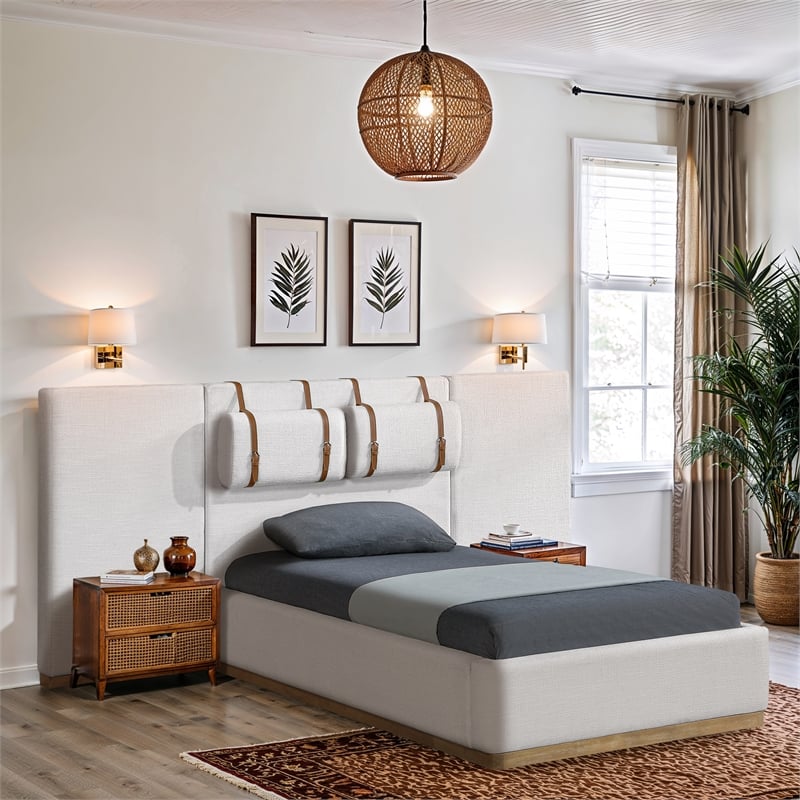 Meridian Furniture Bennet Cream Linen Textured Fabric Twin Bed