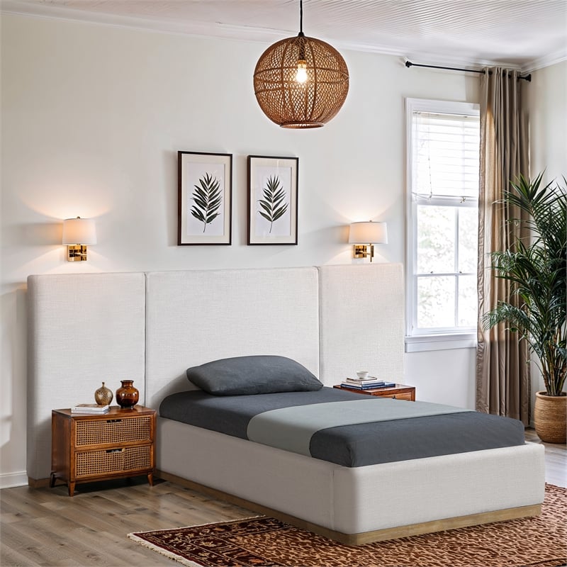 Meridian Furniture Bennet Cream Linen Textured Fabric Twin Bed