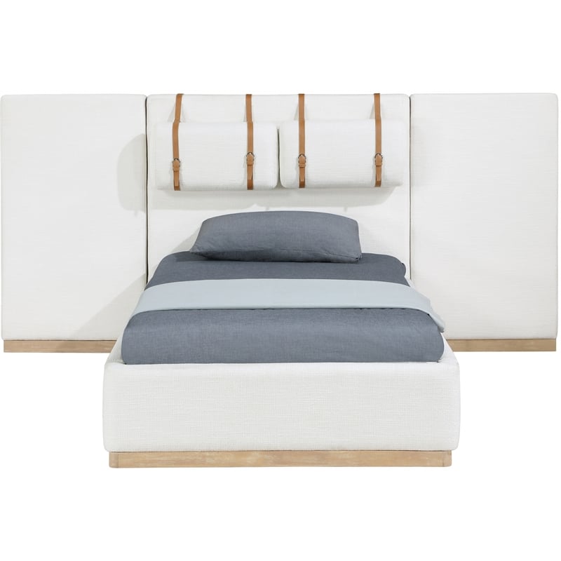 Meridian Furniture Bennet Cream Linen Textured Fabric Twin Bed