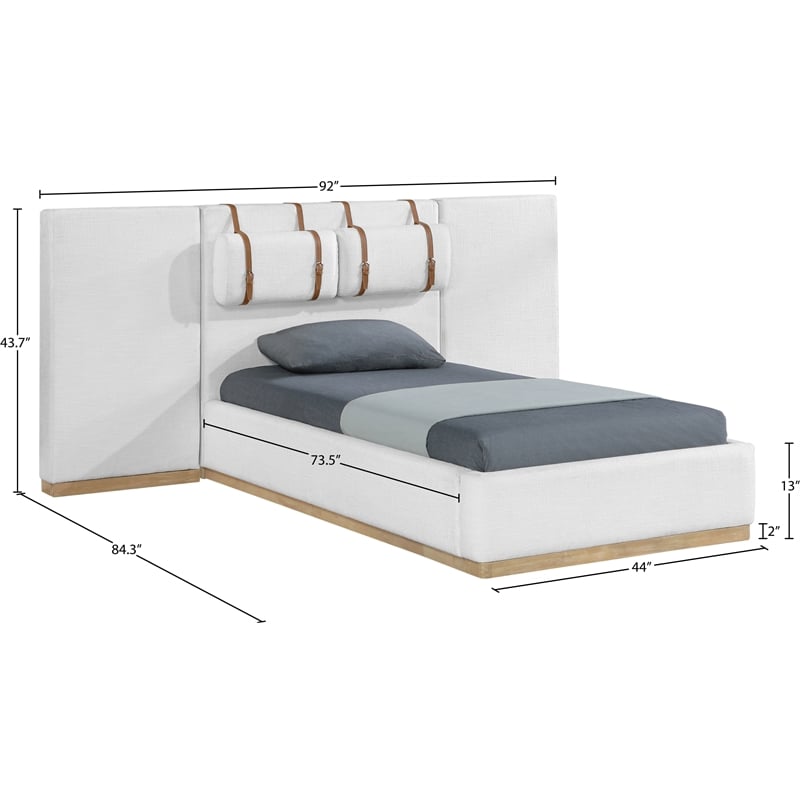 Meridian Furniture Bennet Cream Linen Textured Fabric Twin Bed