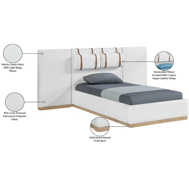 Meridian Furniture Bennet Cream Linen Textured Fabric Twin Bed