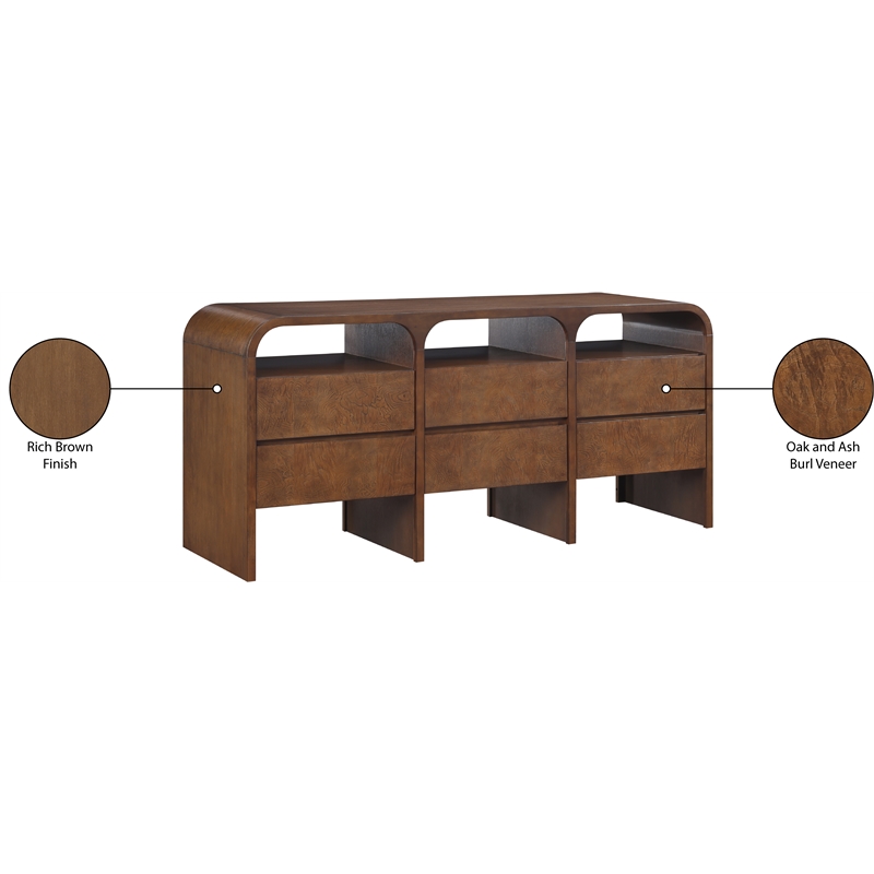 Meridian Furniture Giada Brown Oak And Ash Burl Veneer Dresser