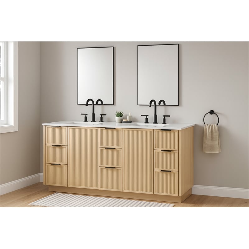 meridian furniture willard 72&quot natural engineered stone bathroom vanity