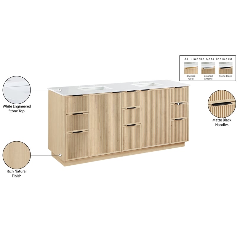 meridian furniture willard 72&quot natural engineered stone bathroom vanity