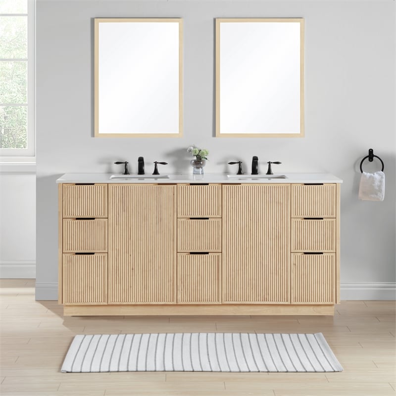 meridian furniture willard 72&quot natural engineered stone bathroom vanity