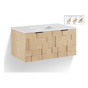 Meridian Furniture 36&quot Natural Engineered Stone Wall Mounted Bathroom Vanity