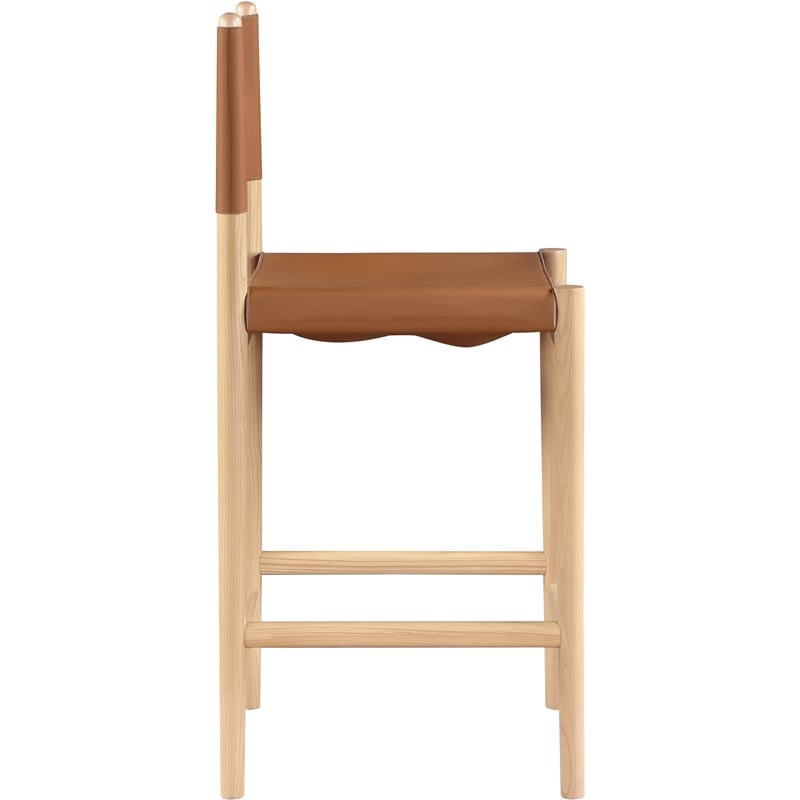 Meridian Furniture Rawlins Cognac Vegan Leather Upholstered Counter Stool