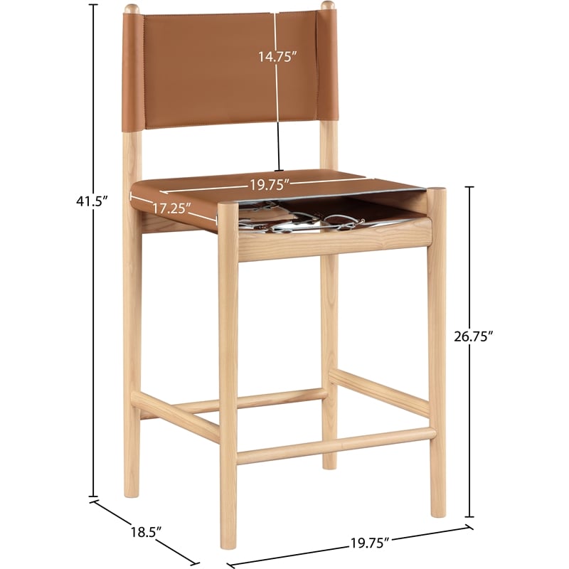 Meridian Furniture Rawlins Cognac Vegan Leather Upholstered Counter Stool
