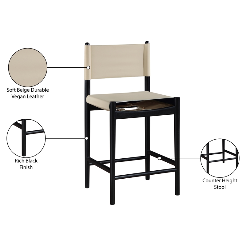 Meridian Furniture Rawlins Beige Vegan Leather Upholstered Counter Stool